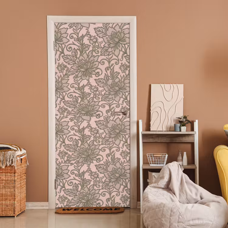 Bloemen - Kant - Patroon - Klassiek - Groen deurposter klein -sfeer1