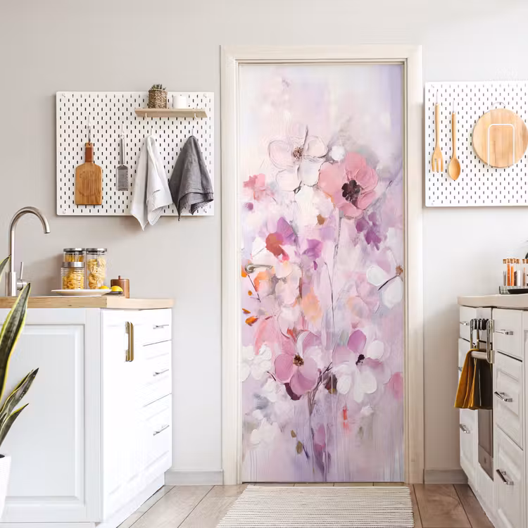Bloemen - Lila - Watercolor - Kunst deurposter klein -sfeer5