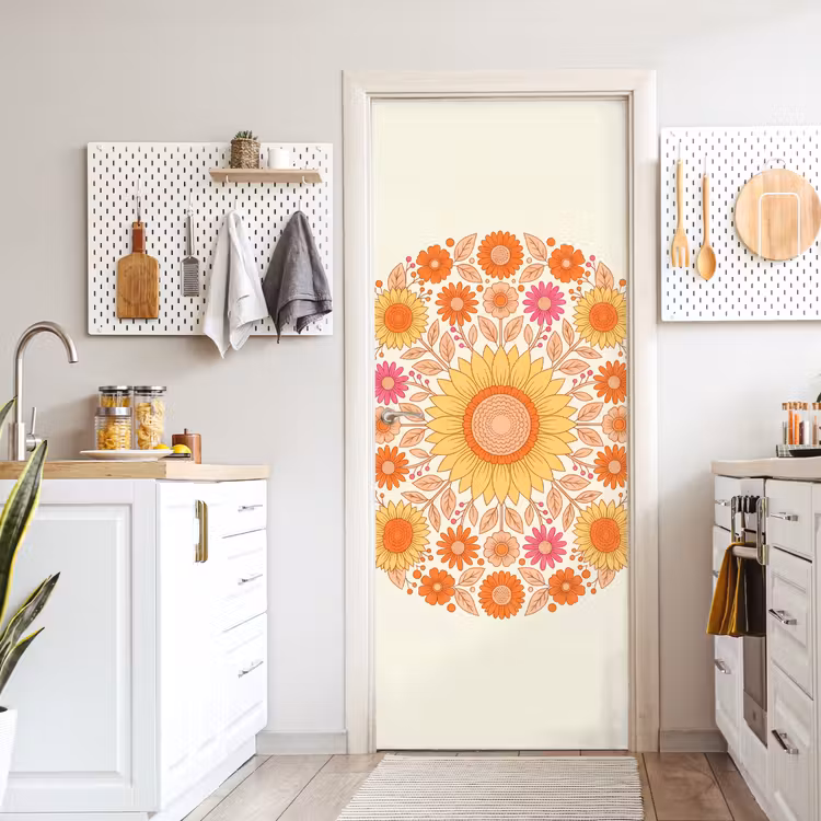 Bloemen - Mandala - Patroon - Kleurrijk deurposter klein -sfeer5
