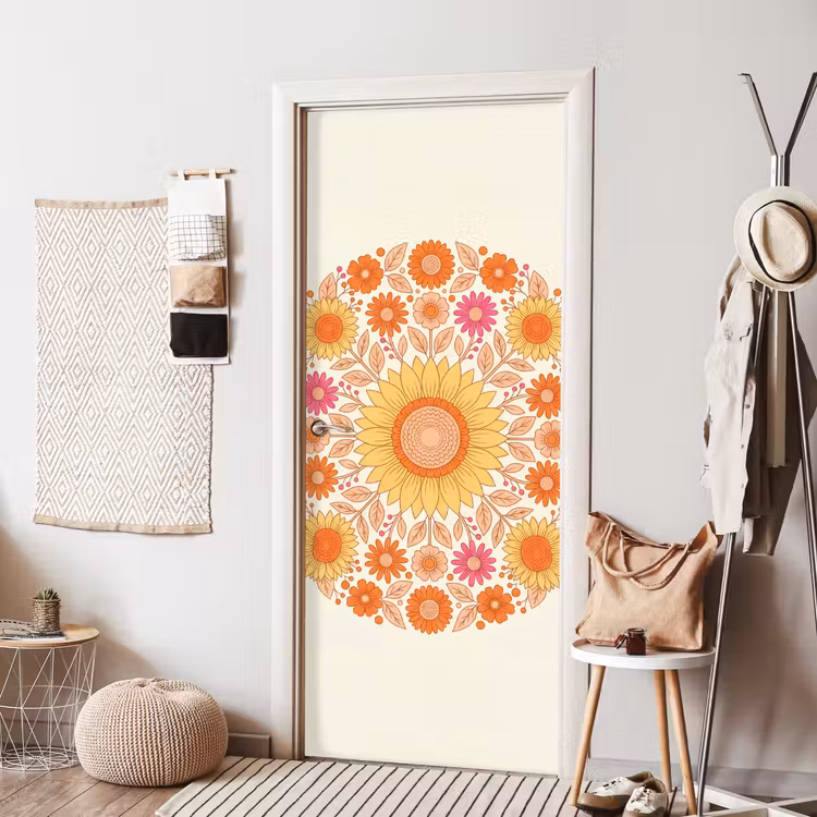 Bloemen - Mandala - Patroon - Kleurrijk deurposter klein -sfeer6