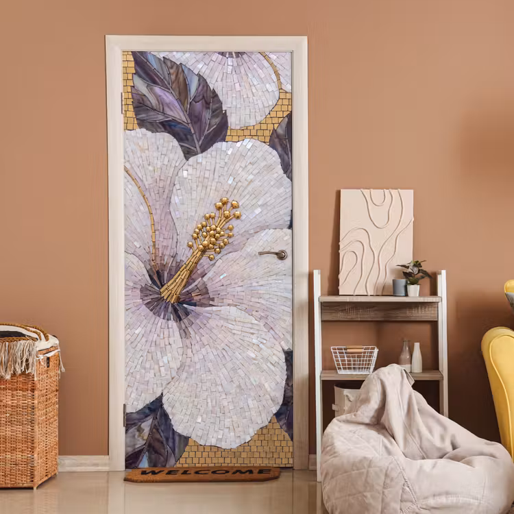 Bloemen - Mozaïek - Kunst - Modern - Goud deurposter klein -sfeer1