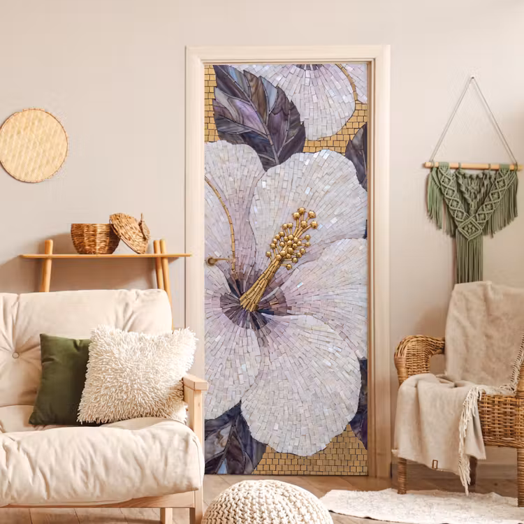 Bloemen - Mozaïek - Kunst - Modern - Goud deurposter klein -sfeer2