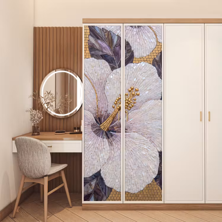 Bloemen - Mozaïek - Kunst - Modern - Goud deurposter klein -sfeer3