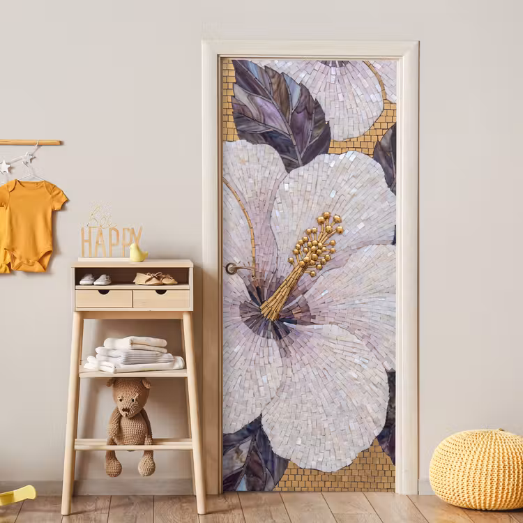 Bloemen - Mozaïek - Kunst - Modern - Goud deurposter klein -sfeer4