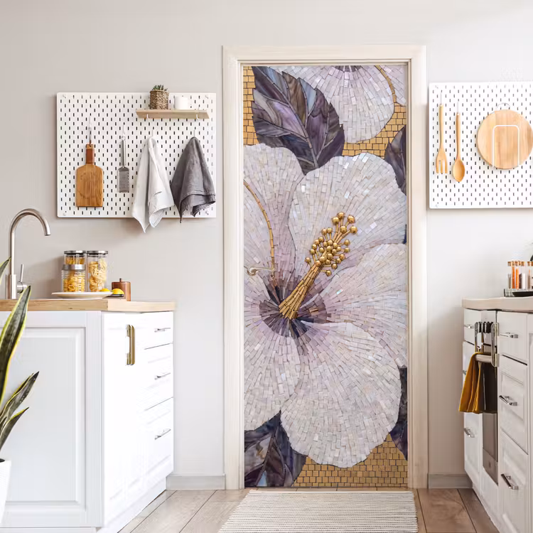 Bloemen - Mozaïek - Kunst - Modern - Goud deurposter klein -sfeer5