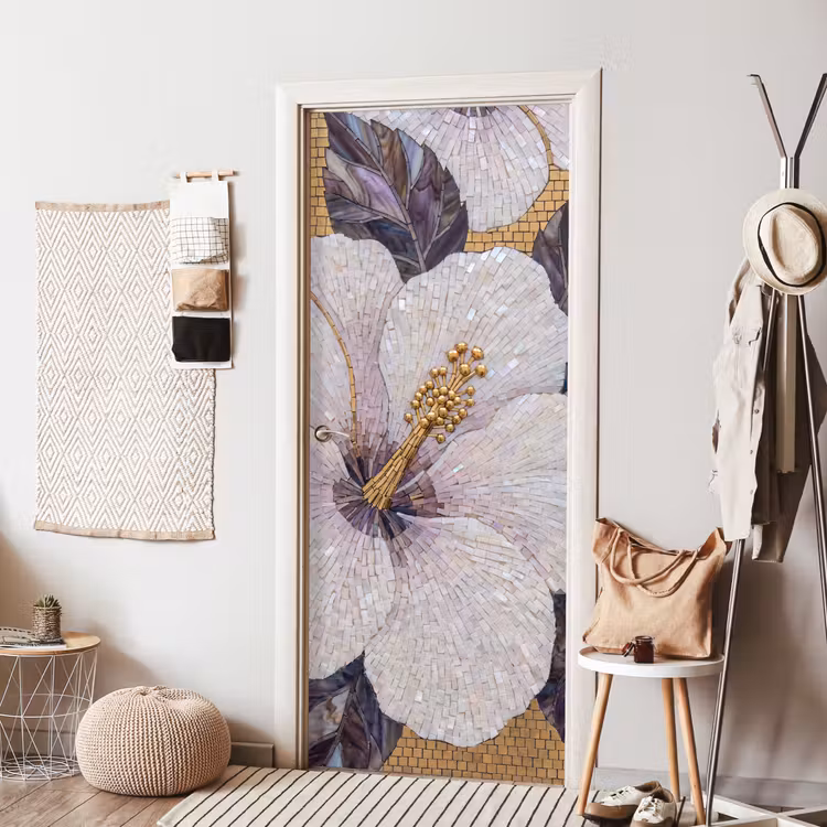 Bloemen - Mozaïek - Kunst - Modern - Goud deurposter klein -sfeer6