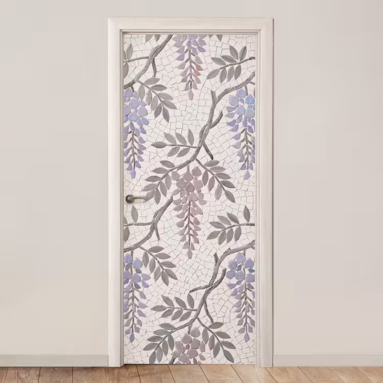 Bloemen - Mozaïek - Natuur - Patroon - Paars deurposter klein -3d_beige