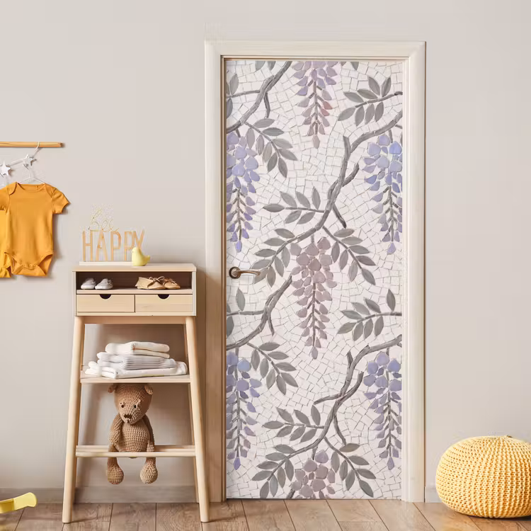 Bloemen - Mozaïek - Natuur - Patroon - Paars deurposter klein -sfeer4