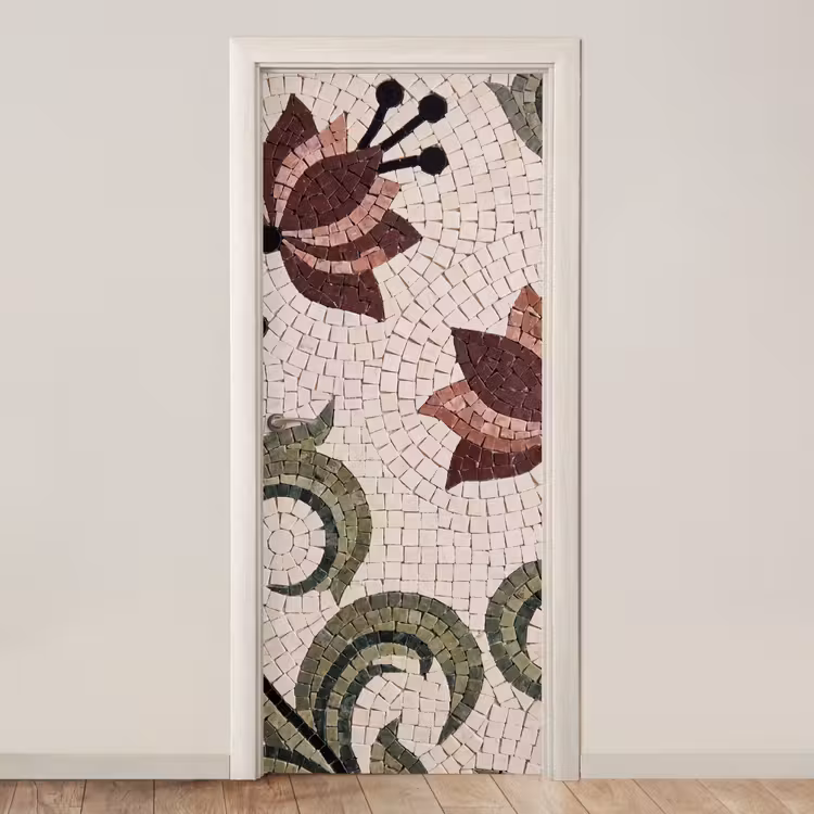 Bloemen - Mozaïek - Patroon - Abstract - Groen deurposter klein -3d_beige