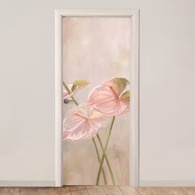 Bloemen - Pastel - Abstract - Natuur - Groen deurposter klein -3d_beige