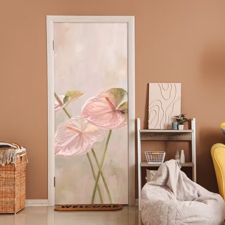 Bloemen - Pastel - Abstract - Natuur - Groen deurposter klein -sfeer1