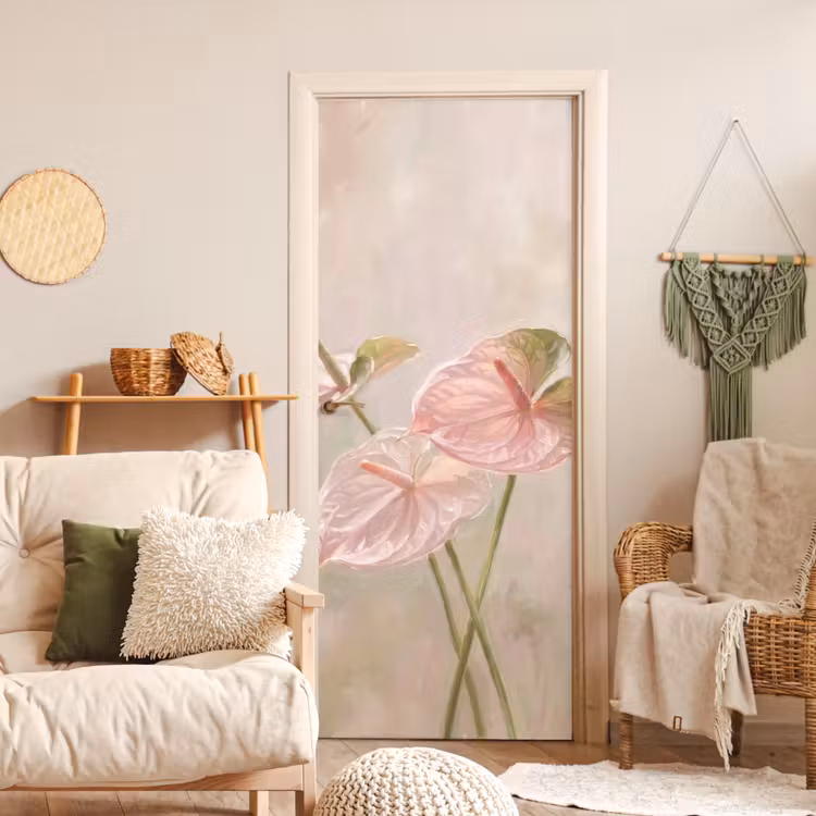 Bloemen - Pastel - Abstract - Natuur - Groen deurposter klein -sfeer2