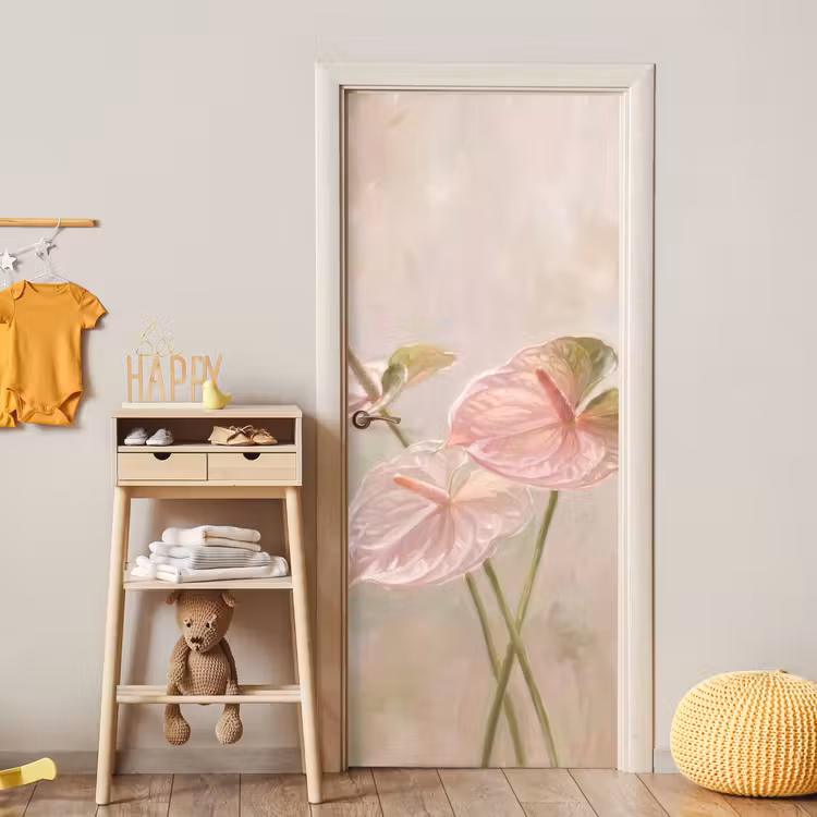 Bloemen - Pastel - Abstract - Natuur - Groen deurposter klein -sfeer4