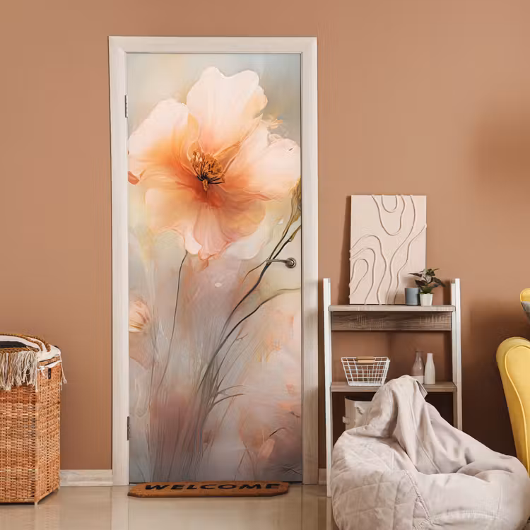 Bloemen - Pastel - Kunst - Klaprozen - Watercolor deurposter klein -sfeer1