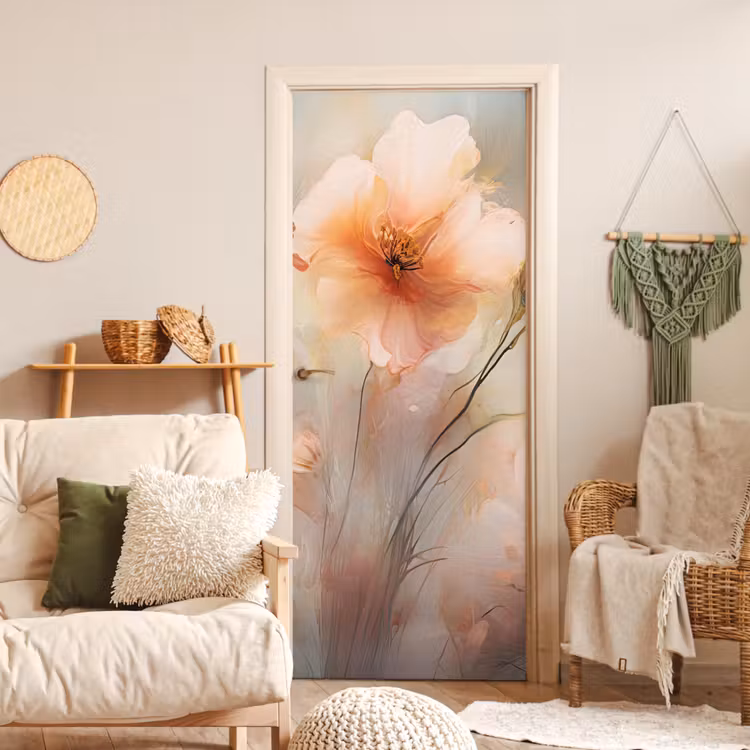 Bloemen - Pastel - Kunst - Klaprozen - Watercolor deurposter klein -sfeer2