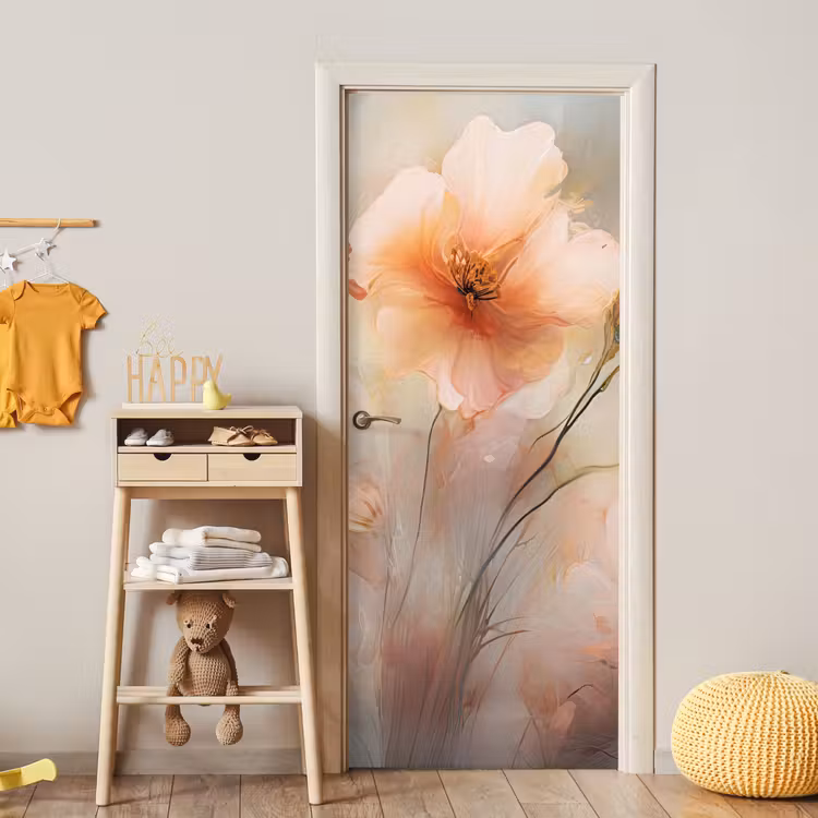 Bloemen - Pastel - Kunst - Klaprozen - Watercolor deurposter klein -sfeer4
