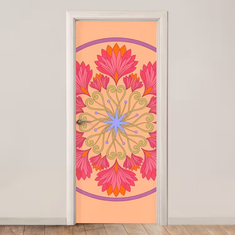Bloemen - Patroon - Abstract - Roze - Decoratief deurposter klein -3d_beige