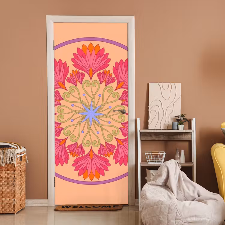 Bloemen - Patroon - Abstract - Roze - Decoratief deurposter klein -sfeer1
