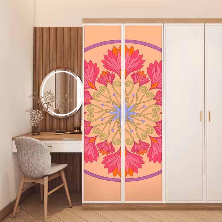 Bloemen - Patroon - Abstract - Roze - Decoratief deurposter klein -sfeer3