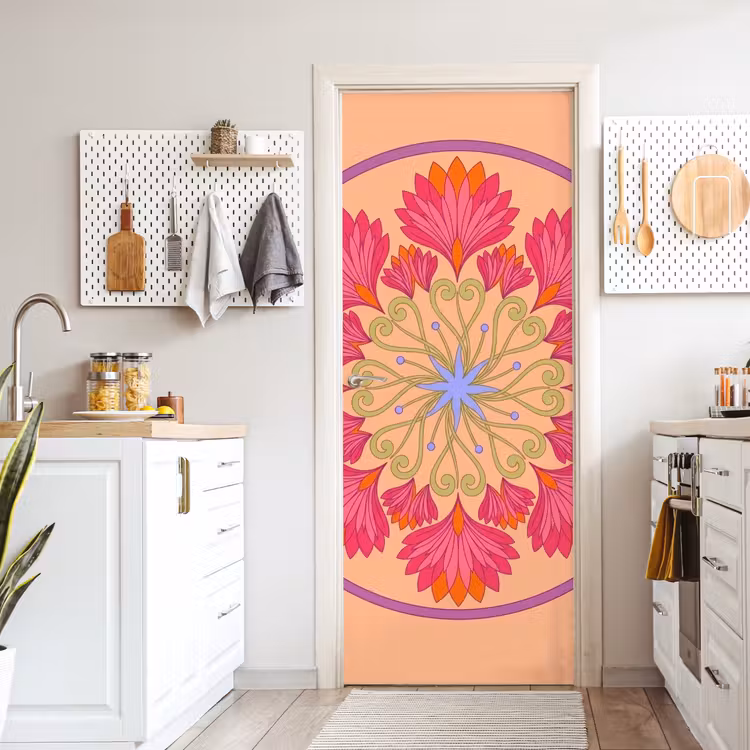 Bloemen - Patroon - Abstract - Roze - Decoratief deurposter klein -sfeer5