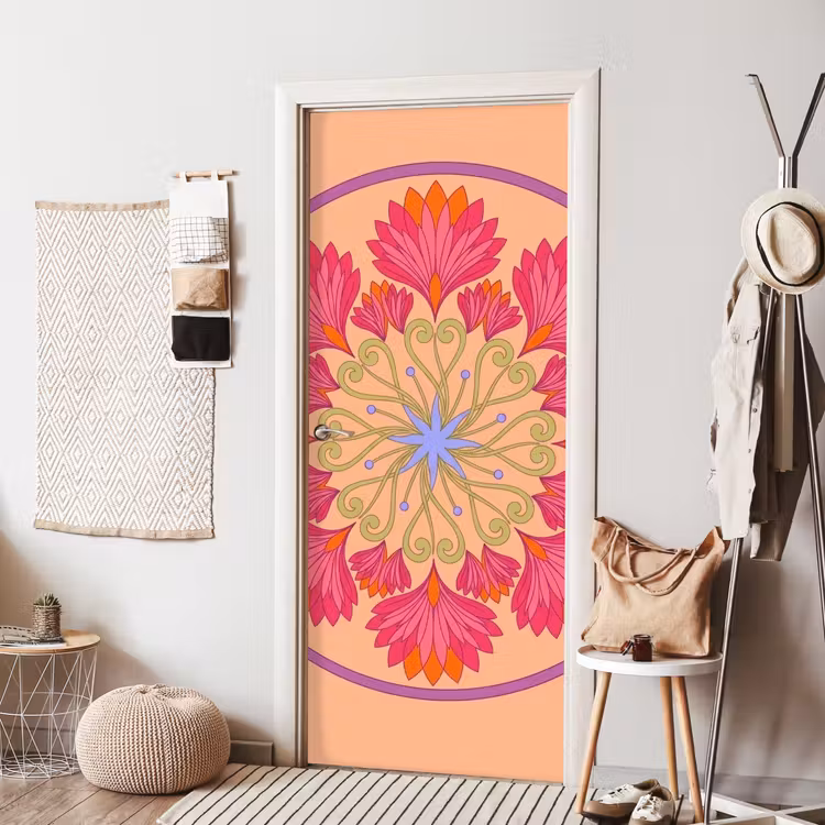 Bloemen - Patroon - Abstract - Roze - Decoratief deurposter klein -sfeer6
