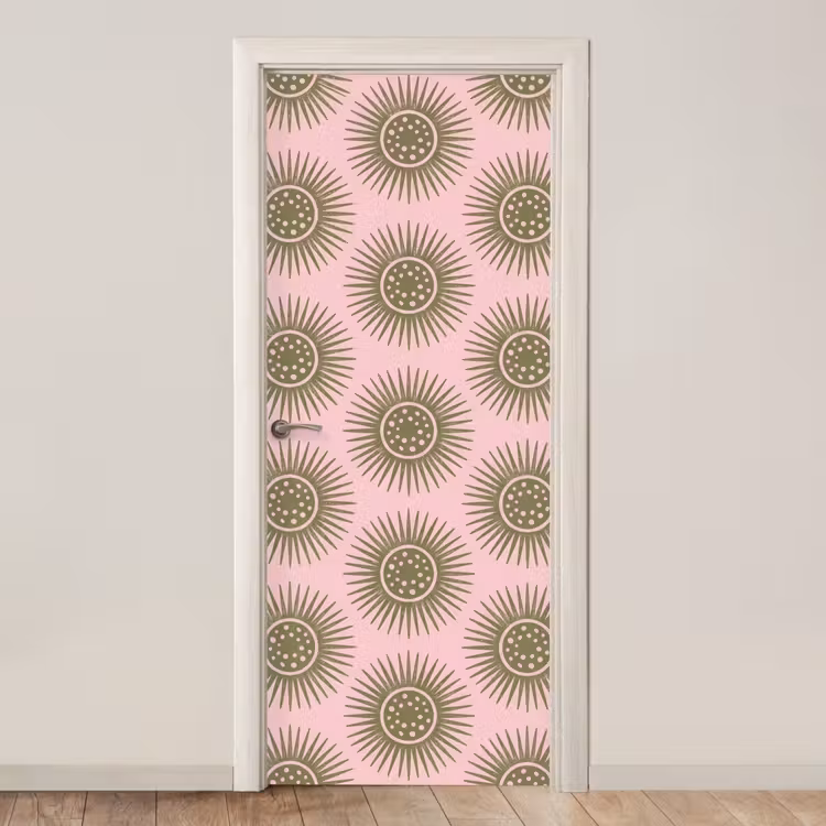 Bloemen - Patroon - Abstract - Roze - Groen deurposter klein -3d_beige