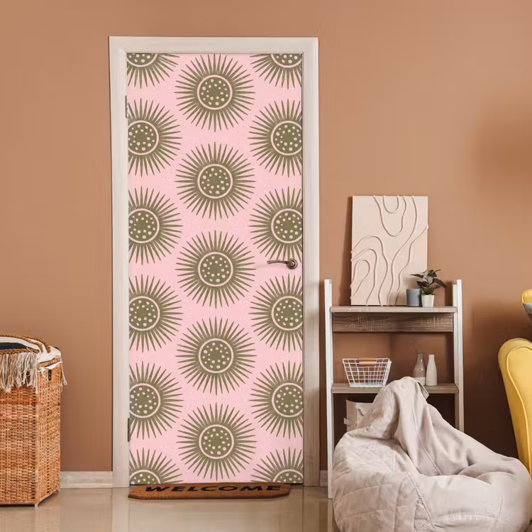 Bloemen - Patroon - Abstract - Roze - Groen deurposter klein -sfeer1