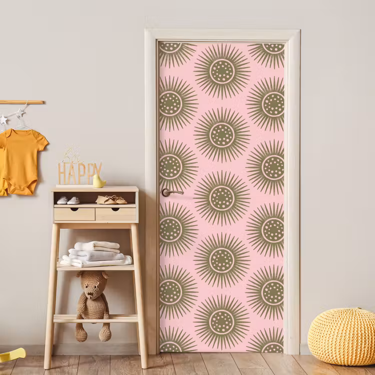 Bloemen - Patroon - Abstract - Roze - Groen deurposter klein -sfeer4