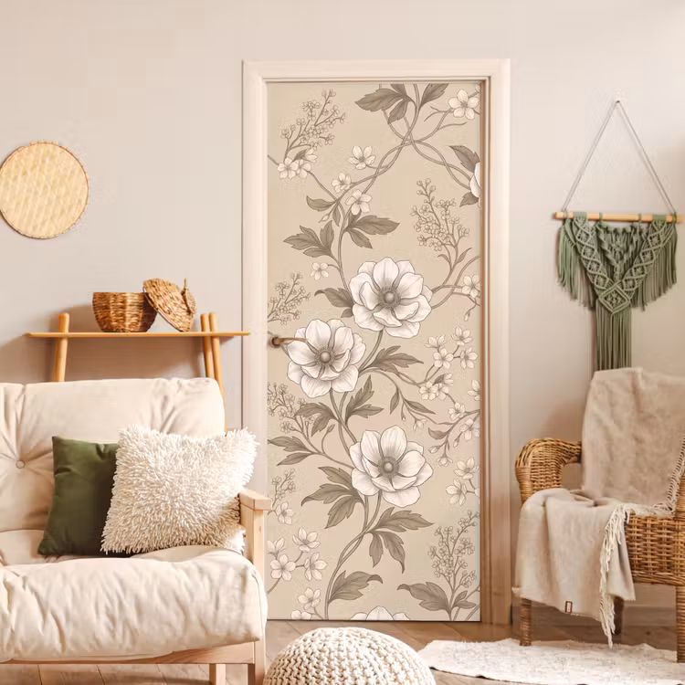 Bloemen - Patroon - Beige deurposter klein -sfeer2