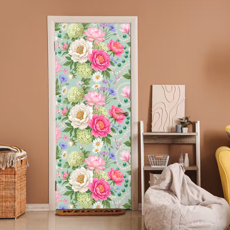Bloemen - Patroon - Botanisch - Groen deurposter klein -sfeer1