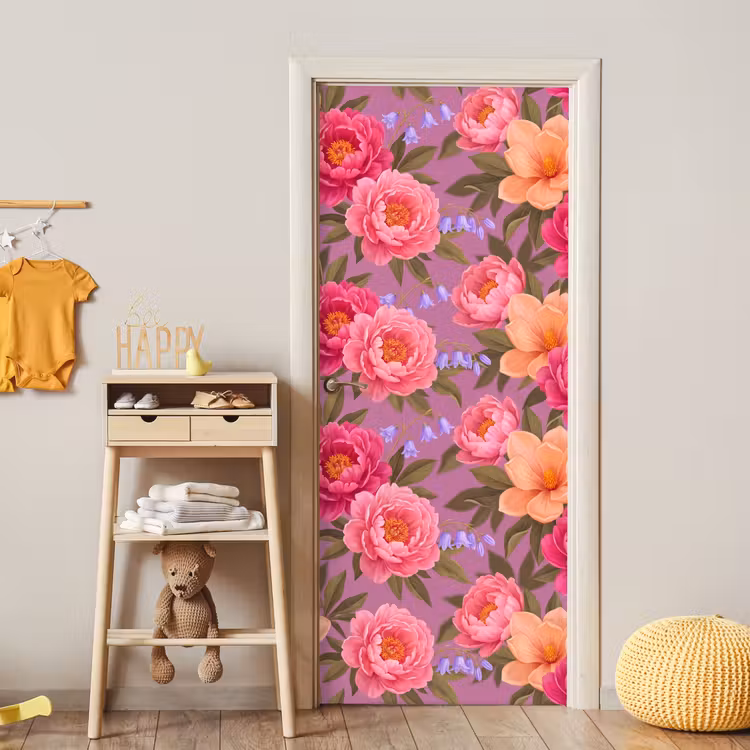Bloemen - Patroon - Illustratie - Roze deurposter klein -sfeer4