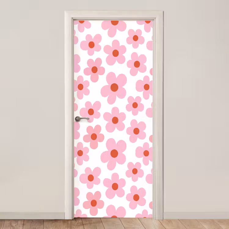 Bloemen - Patroon - Modern - Roze - Wit deurposter klein -3d_beige