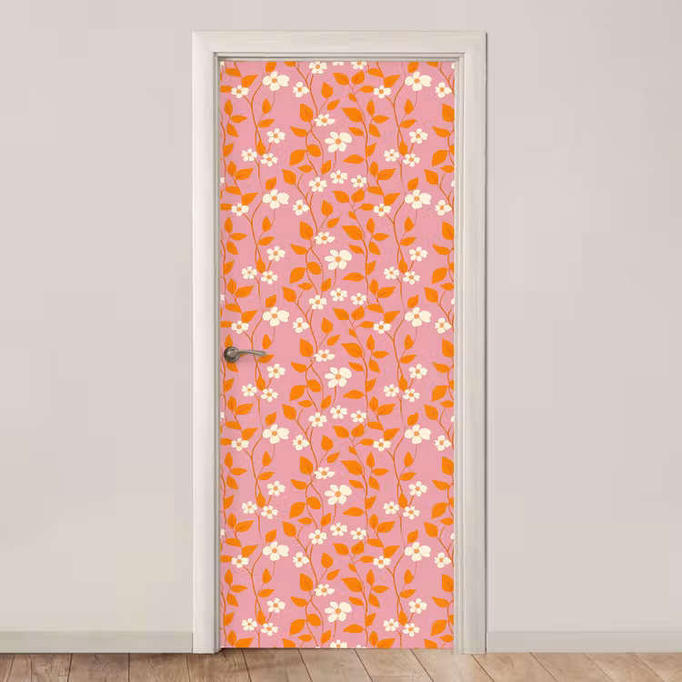 Bloemen - Patroon - Oranje deurposter klein 289 -3d_beige