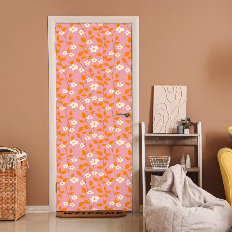 Bloemen - Patroon - Oranje deurposter klein 289 -sfeer1
