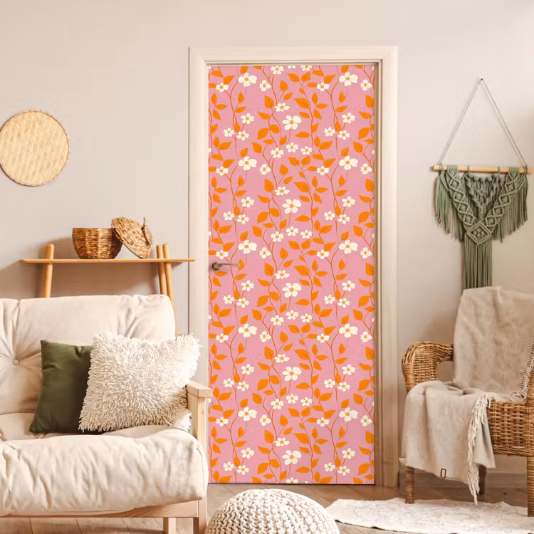 Bloemen - Patroon - Oranje deurposter klein 289 -sfeer2