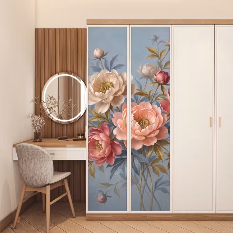 Bloemen - Roze - Beige - Modern - Natuur deurposter klein -sfeer3
