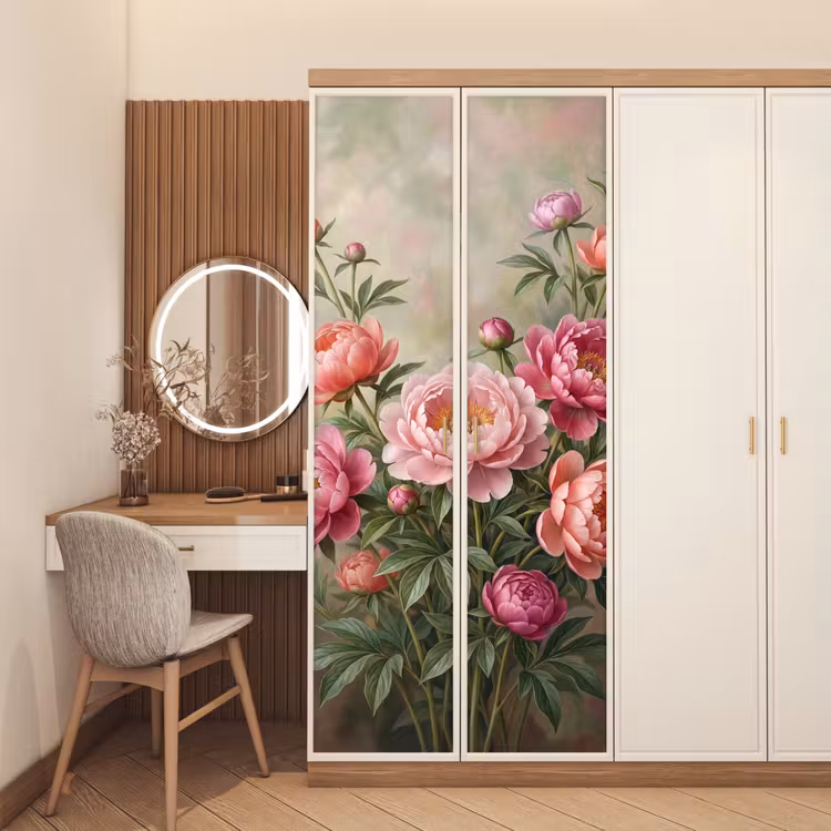 Bloemen - Roze - Klassiek - Gedetailleerd - Natuur deurposter klein -sfeer3
