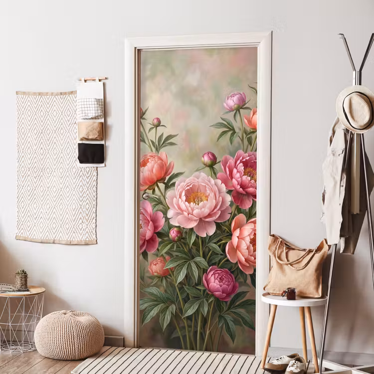 Bloemen - Roze - Klassiek - Gedetailleerd - Natuur deurposter klein -sfeer6