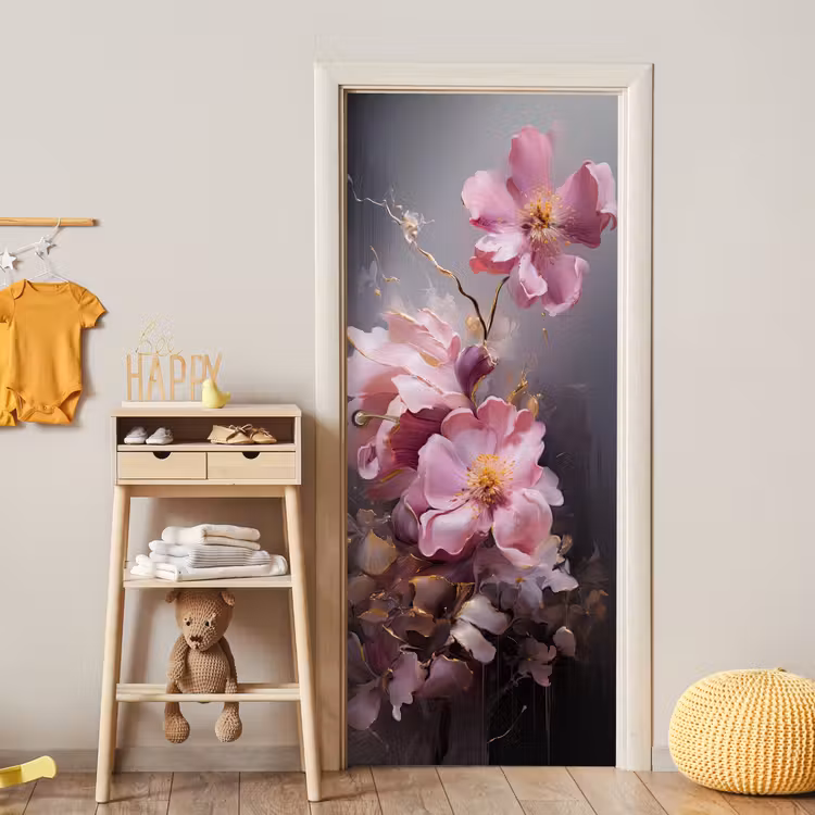 Bloemen - Roze - Stilleven - Kunst deurposter klein -sfeer4