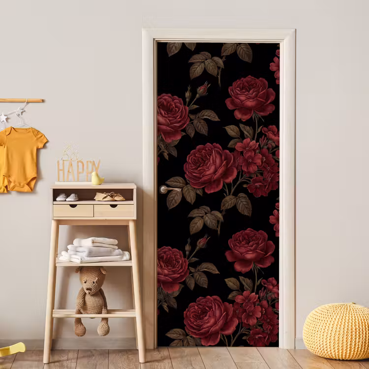 Bloemen - Roos - Patroon - Klassiek - Rood deurposter klein -sfeer4