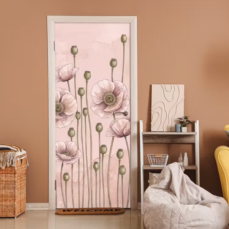 Bloemen - Zomer - Natuur - Aquarel - Roze deurposter klein -sfeer1