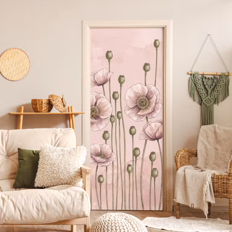 Bloemen - Zomer - Natuur - Aquarel - Roze deurposter klein -sfeer2