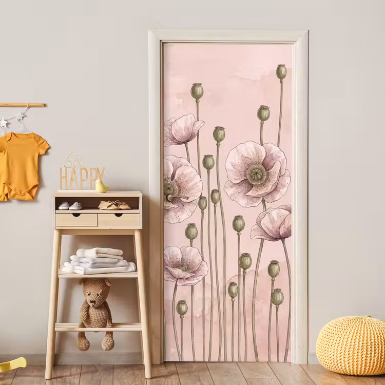 Bloemen - Zomer - Natuur - Aquarel - Roze deurposter klein -sfeer4