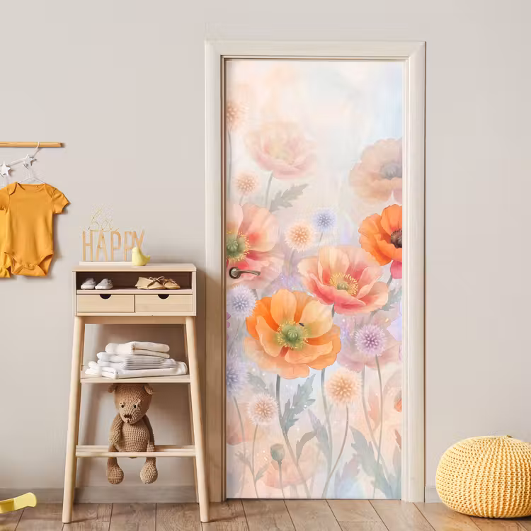 Bloemen - Aquarel - Natuur - Modern - Kleurrijk deurposter klein -sfeer4