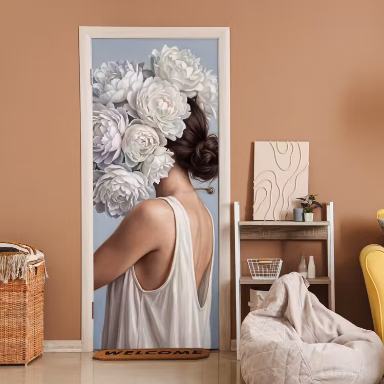 Bloemen - Vrouw - Wit deurposter klein -sfeer1
