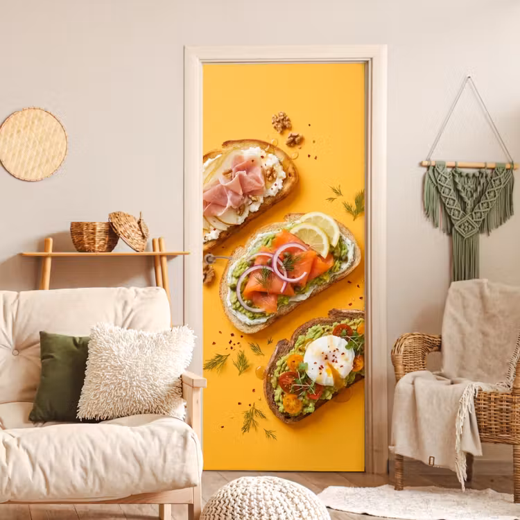 Eten - Brood - Ontbijt - Modern - Kleurrijk deurposter klein -sfeer2