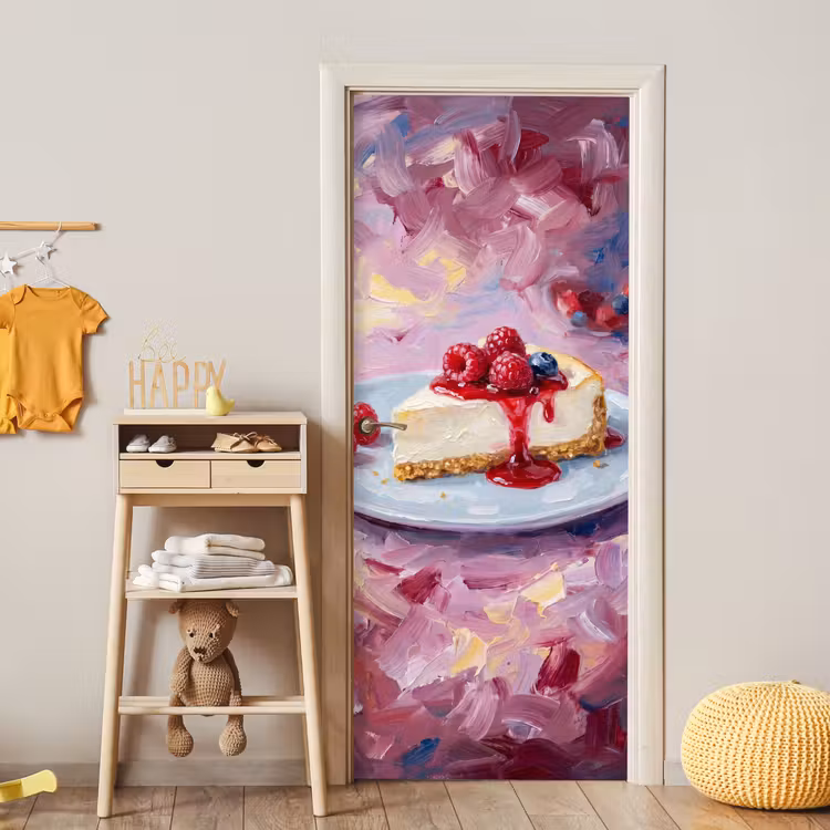 Eten - Cheesecake - Bessen - Abstract - Roze deurposter klein -sfeer4