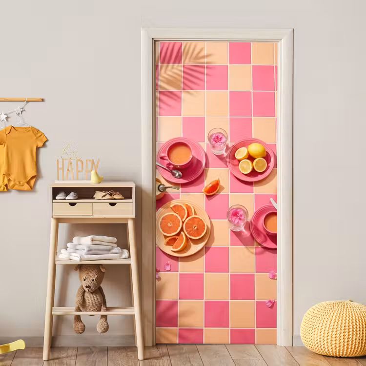 Eten - Citrusvruchten - Stillevens - Roze - Oranje deurposter klein -sfeer4