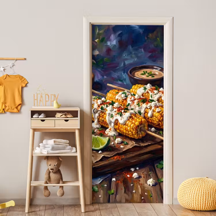Eten - Maïs - Saus - Geschilderd - Geel deurposter klein -sfeer4