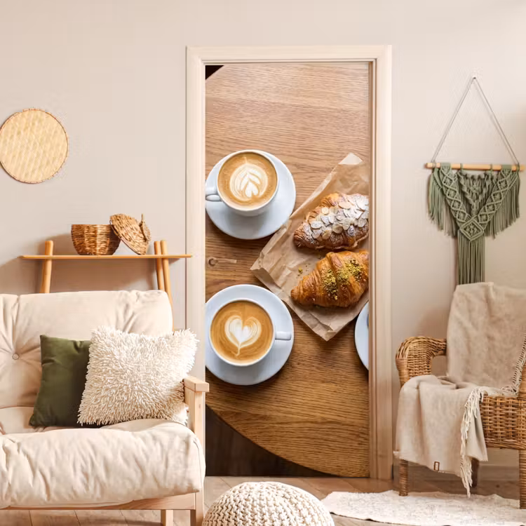 Eten - Croissant - Koffie - Ontbijt - Modern deurposter klein -sfeer2